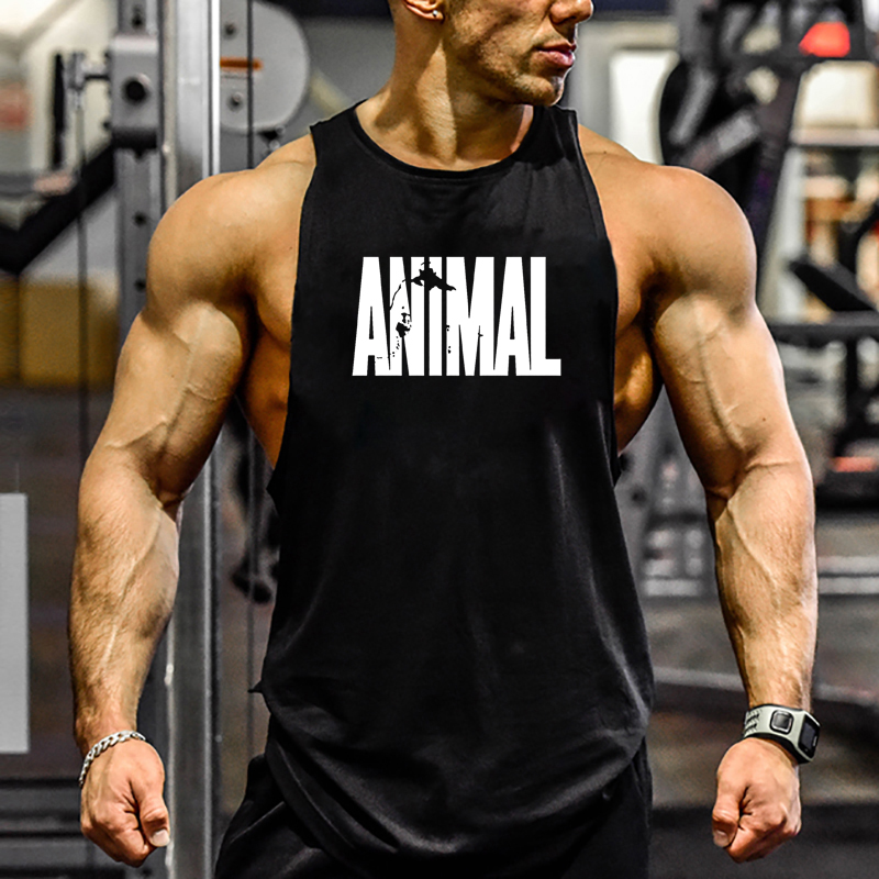 Animal Letter Gym Tanktop Mannen Fitness Kleding Heren Bodybuilding Tank Tops Zomer Gym Kleding voor Mannelijke Mouwloos Vest T-shirt