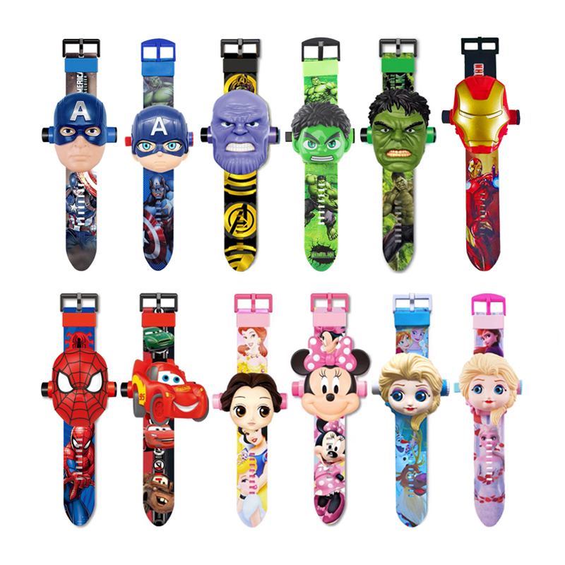 Disney Marvel Figura Spiderman Minnie McQueen 24 Orologio da proiezione Orologio digitale Studente Orologi da polso Giocattolo per bambini Ragazzo Regali di compleanno