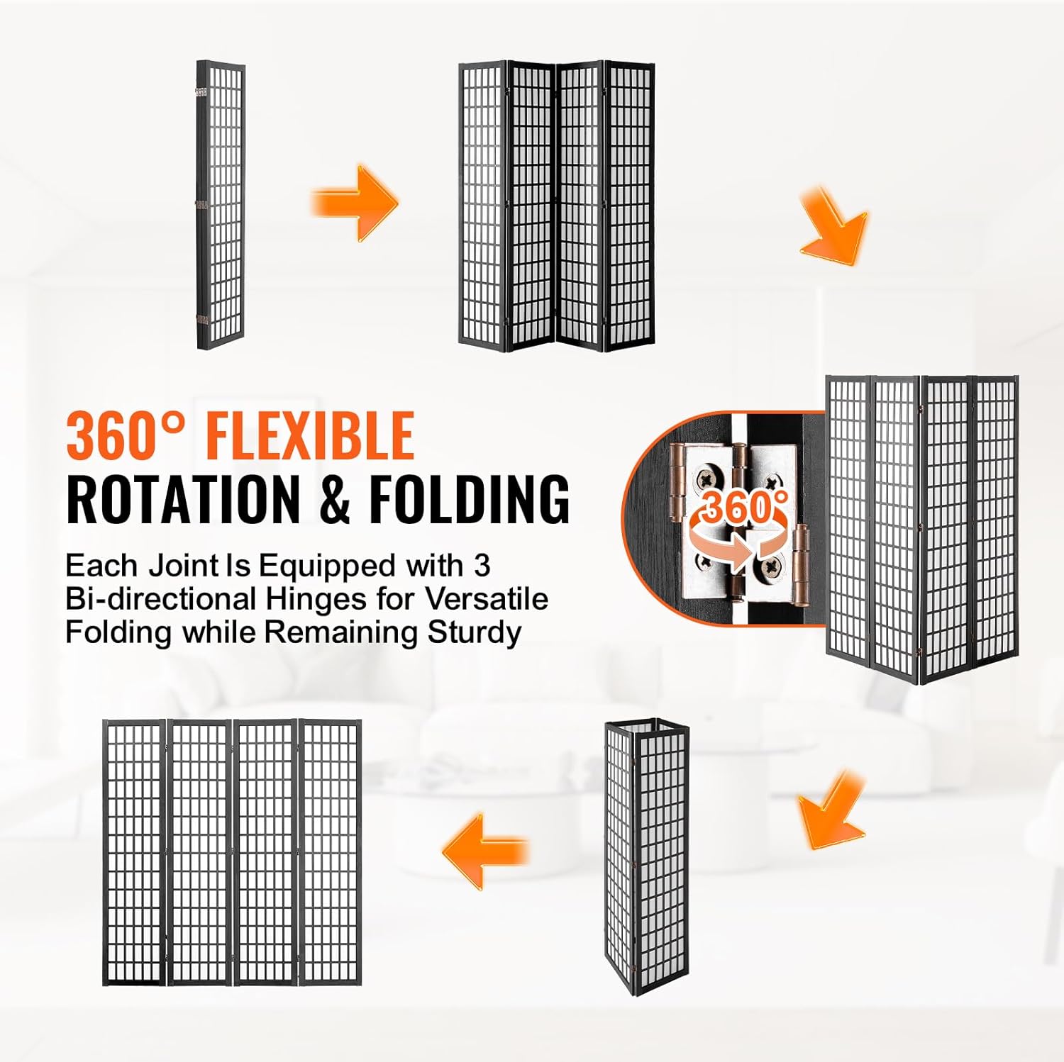 Room Divider, 4 Panel Japanese Room Divider, Wood Folding Privacy Screen Indoor, Japanese Partition Dividers Portable Deco