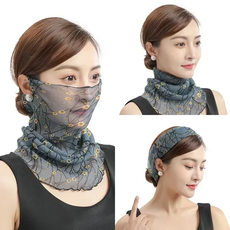 Bufanda de gasa con cuello para mujer, pañuelo para la cabeza, protector solar fino, variedad de seda pequeña, Anti-UV, máscara, bufanda multifunción, primavera y verano
