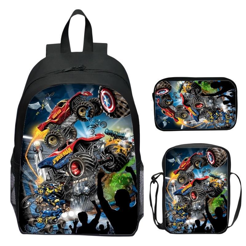 Monster Jam Monster Truck Three Piece Set Children's Backpack Elementary School Backpack Kindergarten Backpack