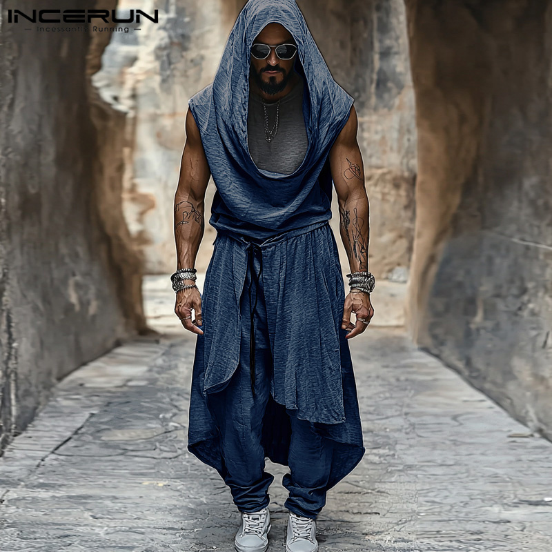 Stilvolle Männer Sets INCERUN 2024 Persönlichkeit Pullover Tops Lange Hosen Freizeit Streetwear Männlich Solide Einfache Anzug 2 Stück S-5XL 2024