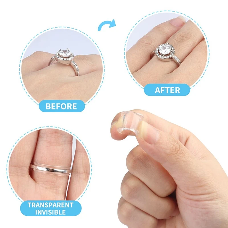 Herramienta de joyería reductora de ajuste de tamaño de anillo transparente Invisible de silicona de 8 tamaños