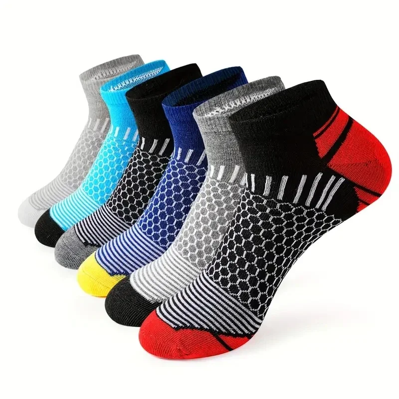 Calcetines atléticos de alta calidad para hombre, medias tobilleras para correr, diseño de nido de abeja de cintura ciclante y deportes firmes, regalos de ocio, 6 pares