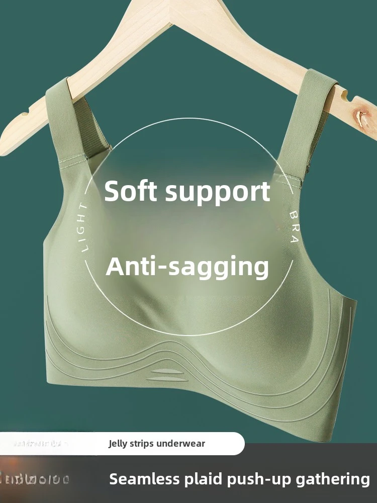 Sujetador de soporte suave con tira de gelatina 3D, par de realce, sujetador sin costuras con soporte superior, sujetador fino para mujer con pechos grandes y pechos pequeños