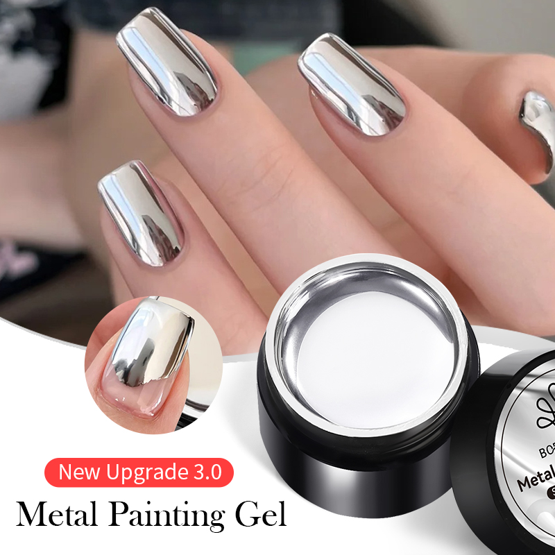 BORN PRETTY Super bright Metallic Painting Gel Polish 5ML Gold Silver Mirror Gel Nail Polish Flower Drawing Lines French Nails