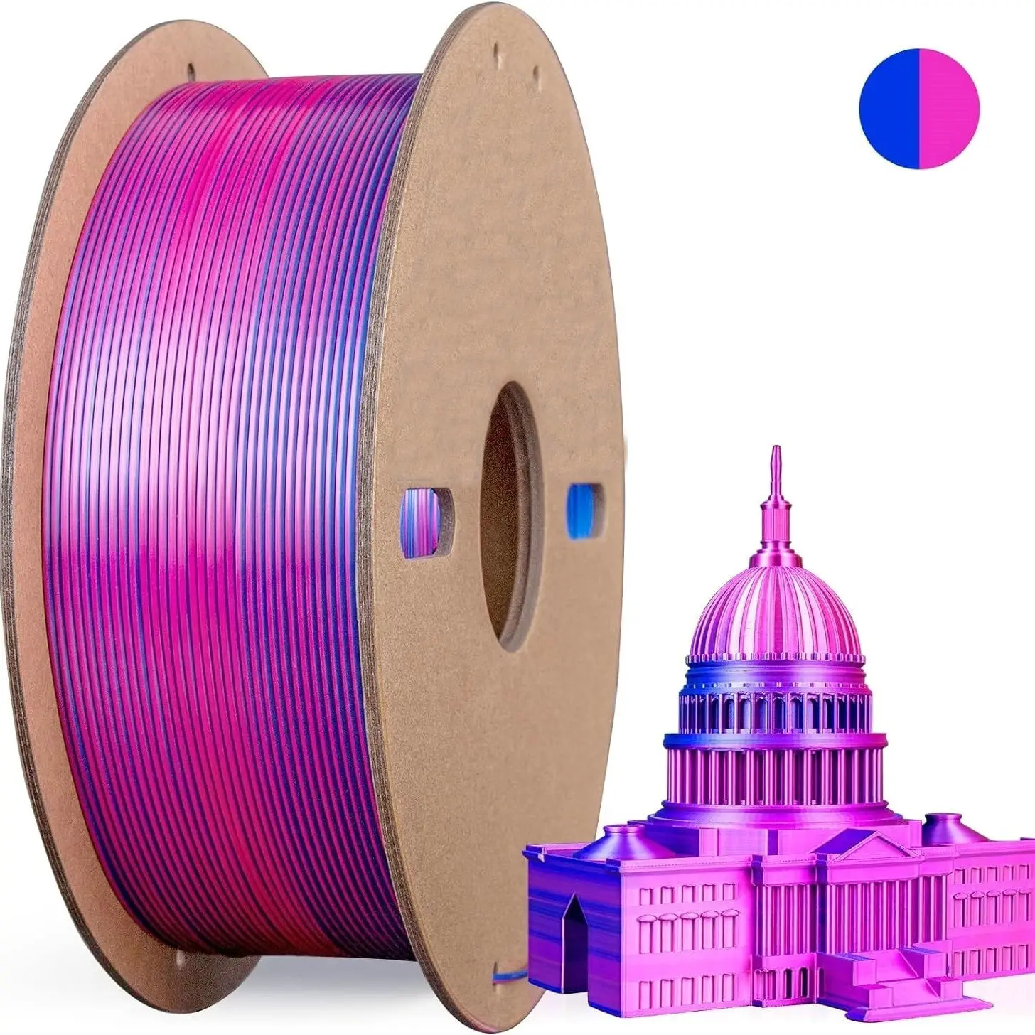 Meerkleurig 3D-printerfilament, dubbele / drie kleuren 1,75 mm PLA zijdeglanzend printfilament, 250 g (0,55 lbs) geschikt voor de meeste FDM 3D-printers