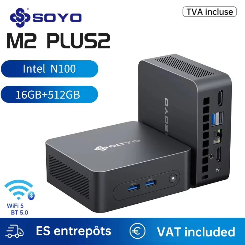 SOequilibre-Mini PC Portable M2 Plus 2, Ordinateur Windows 11 Pro, Processeur Intel N100, 16 Go DDR4, 512 Go SSD, HDMIx2, 4K @ 60Hz, WiFi, 5 BTpig