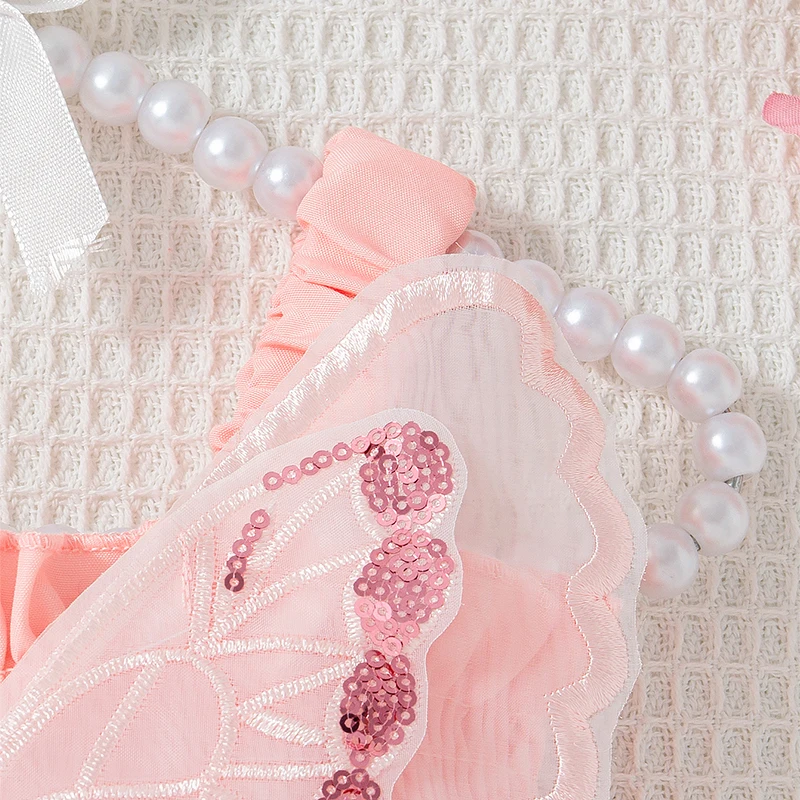 ชุดเด็กผู้หญิงฤดูร้อนปีกผีเสื้อ Halter Puffy เสื้อผ้าเด็กสาวน่ารักสบายๆชุดเด็กชุดเจ้าหญิง
