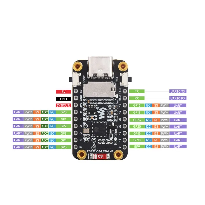 Waveshare ESP32-C6 1,47-дюймовый сенсорный ЖК-дисплей с сенсорным экраном, макетная плата IPS, поддержка Wi-Fi 6 и Bluetooth ESP32 C6 1,47 дюйма