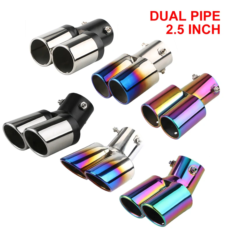1PCS 2.5 "Inlaat Auto Auto Uitlaat Tip Rvs Dual Pipe Trim Gemodificeerde Auto Achterlichten keel Liner Voor De Meeste Auto's