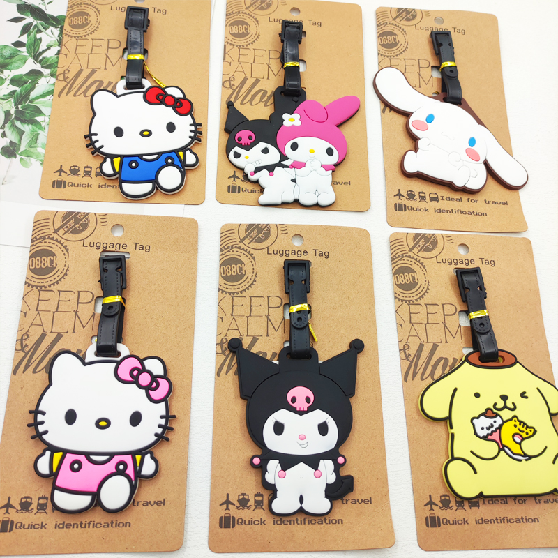 Kuromi cinnamoroll etiqueta de bagagem de viagem etiqueta de bagagem hello kitty mala id endereço titular bagagem embarque bilhete portátil