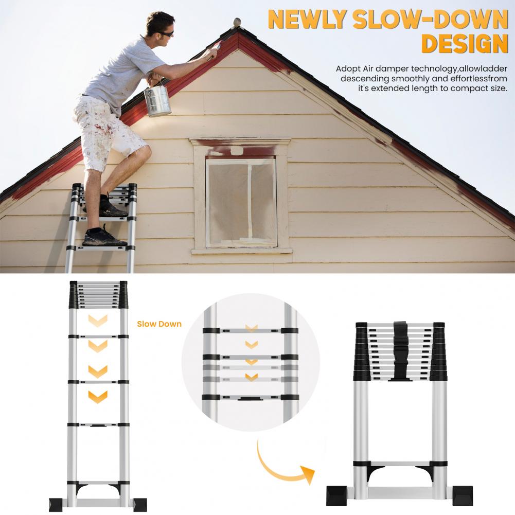 15.5ft Telescopic Straight Ladder A-Frame Sturdy Stainless Steel Folding Ladder Extension Ladder Household 330lb Outdoor Work