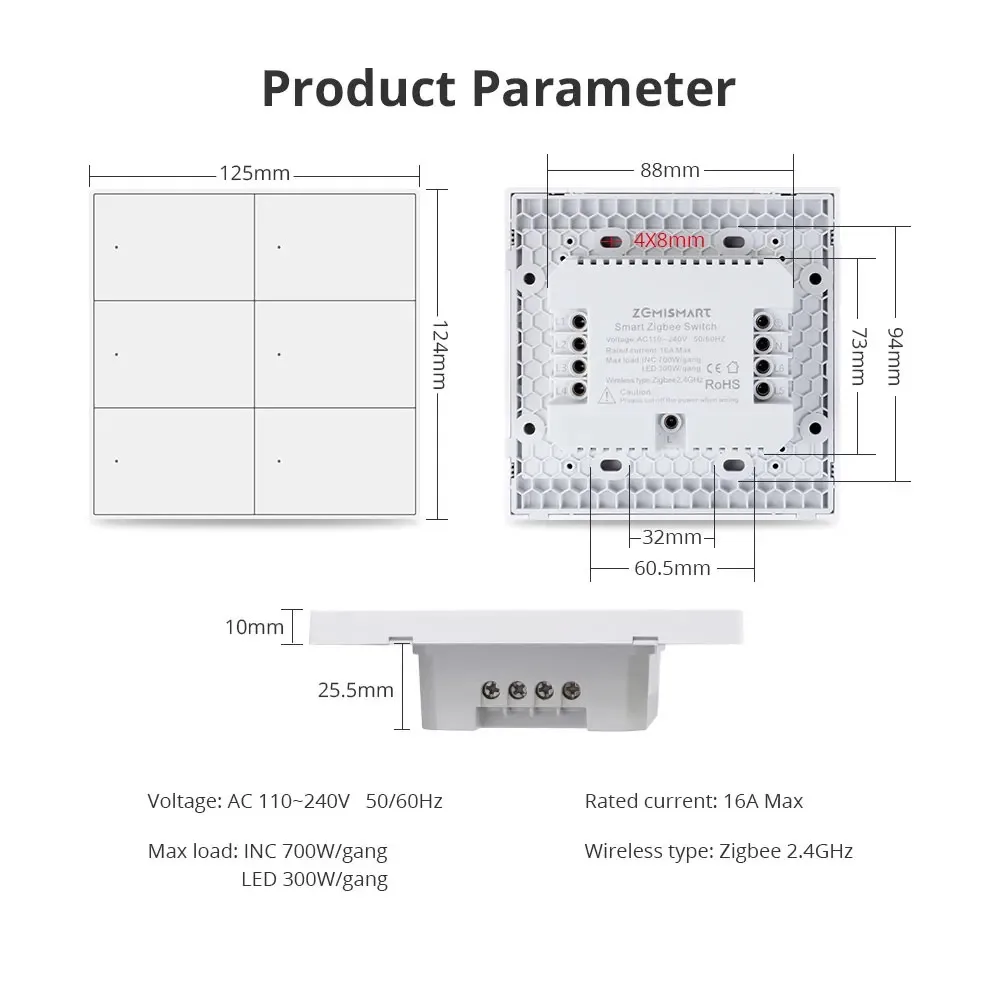 Zemismart Zigbee 4 gang Switch Scene Switches 6 Gangs Interruptor Neutral Required Work with Tuya Hub Alexa Google Home Voice