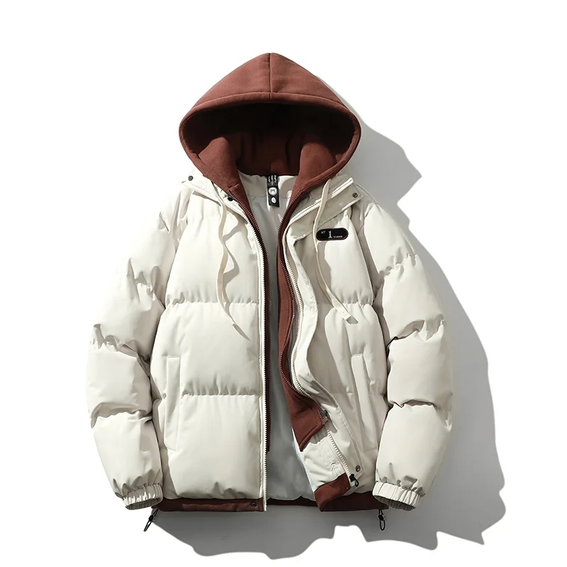Herren-Winterjacke und Mäntel mit Kapuze, verdickte Windjacke, gefälschte zweiteilige Parkas, Oberbekleidung