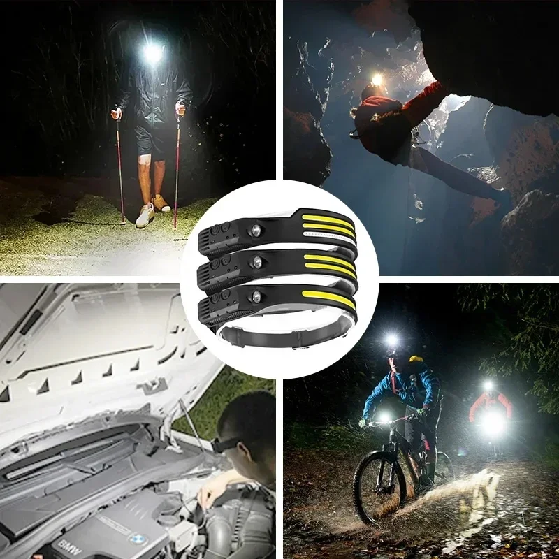 Linterna frontal LED de inducción con Sensor COB, 6 modos, recargable, batería integrada, iluminación de trabajo al aire libre