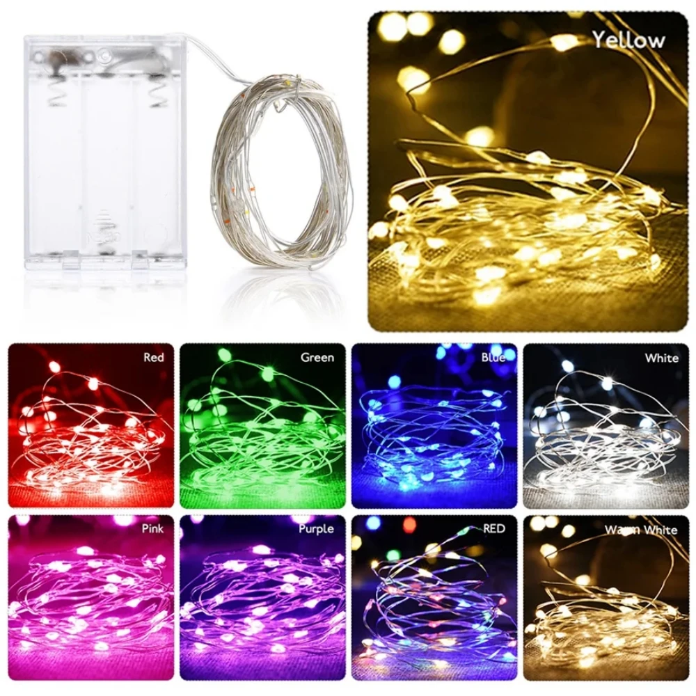 Guirnalda de luces LED de alambre de cobre de 1 /2 /3/5/10m, guirnalda alimentada por batería para vacaciones, luces navideñas, decoración para fiesta de boda