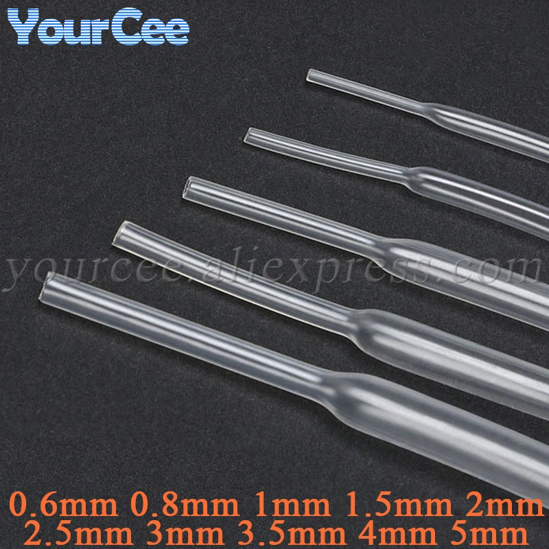 Tubo termorretráctil 0,6/0,8/1/1,5/2,5/3/3,5/4/5mm 2:1 Tubo termorretráctil transparente envoltura de manguito retráctil Cable DIY