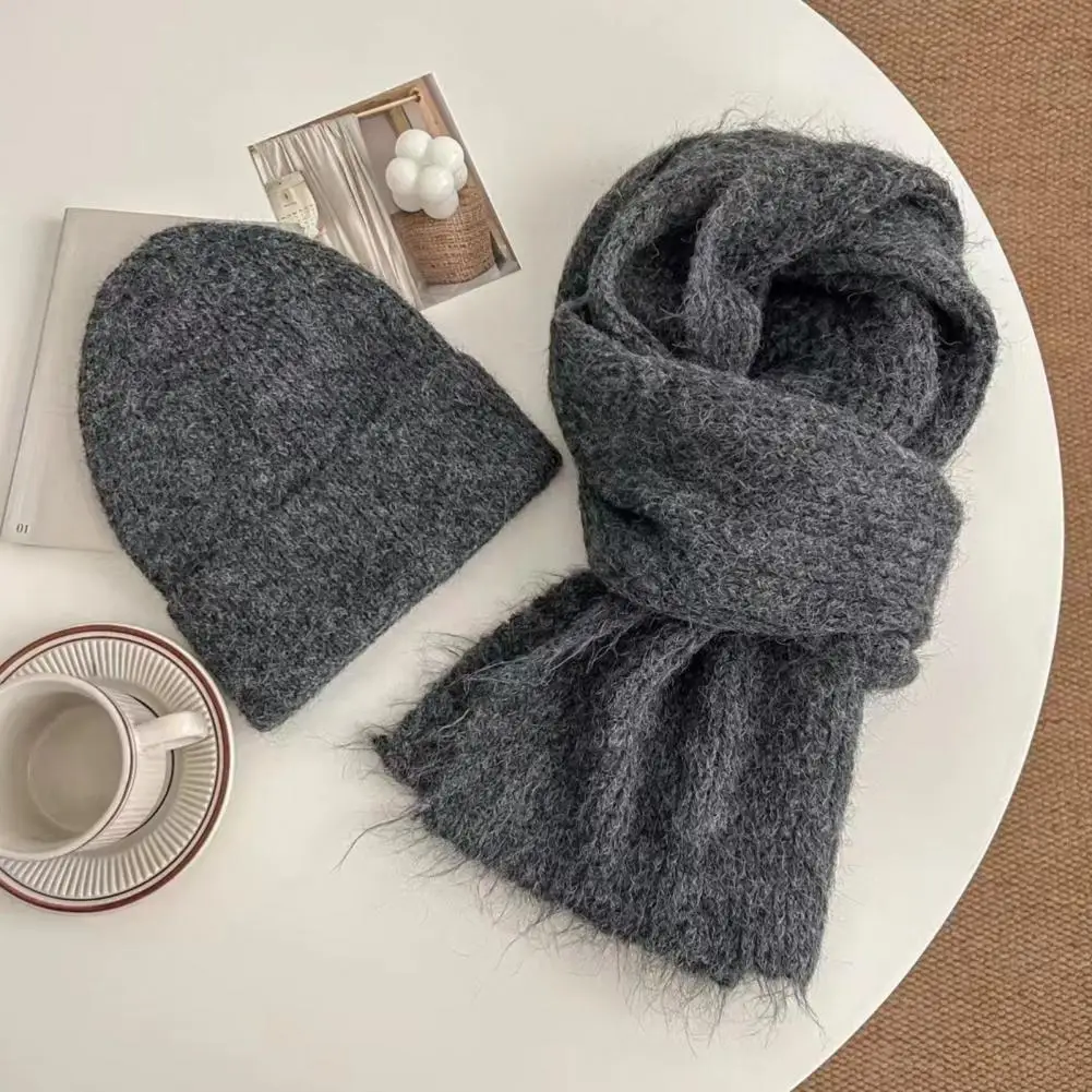 Conjunto de gorro y bufanda con forro térmico, diseño de doble capa, bufanda larga tejida, conjunto de gorro, ropa deportiva Unisex para invierno y exteriores, 2 uds.