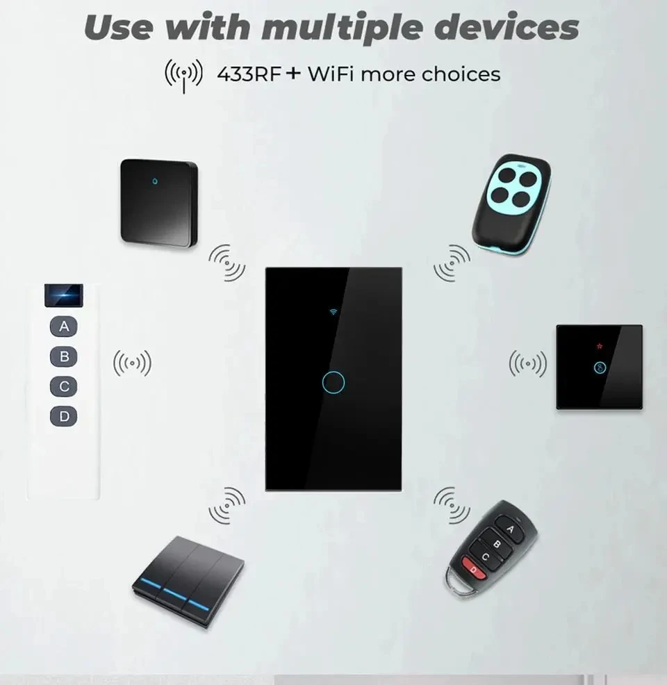 Rf433 1/2/3 gang sem fio neutro tuya eua wifi interruptor de parede inteligente sensor toque interruptores luz led casa inteligente alexa google casa