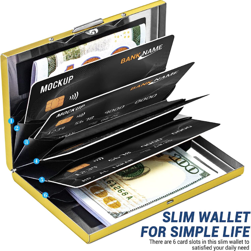 Anti-Scan ANTI RFID-blockierendes 6-Karten-Aluminium-Metall-ID-Bank-Kreditkartenetui Slim Wallet Case Visitenkarten-Schutzhalter