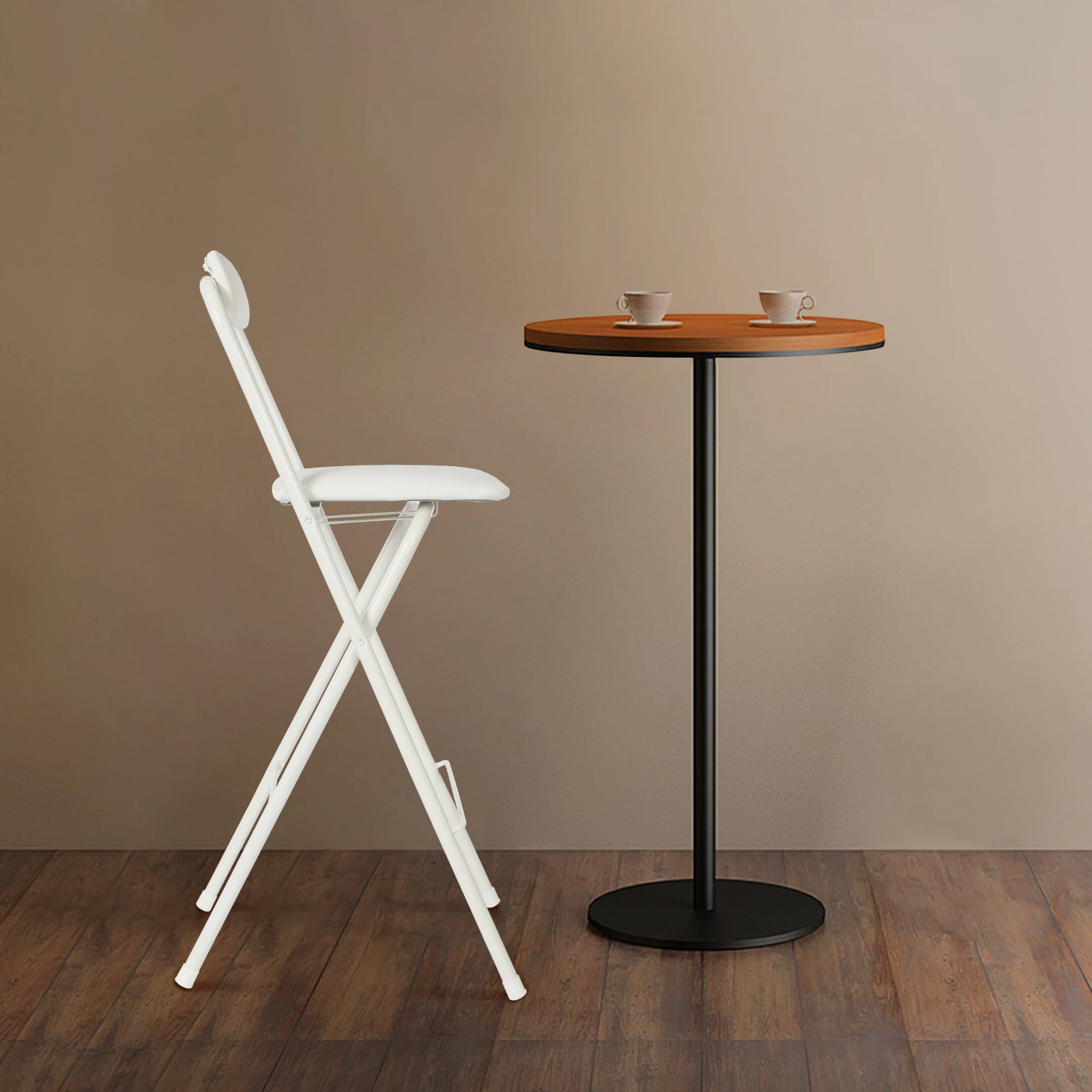 Foldable Bar Chair Tall White Folding Chair with Back and Legs Portable Folding Stool for Bars Kitchens Dining Rooms Cafes