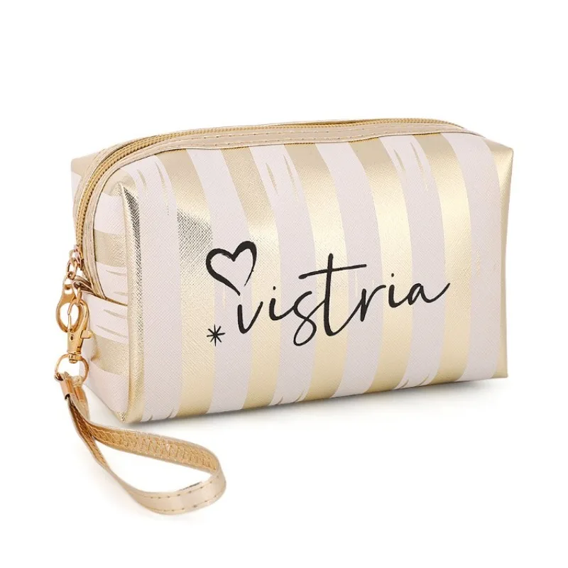 Bolsa de maquillaje portátil a rayas, tamaño pequeño, bolso de alto valor, mini bolsa de almacenamiento de maquillaje portátil, bolsa impermeable para mujer cs014