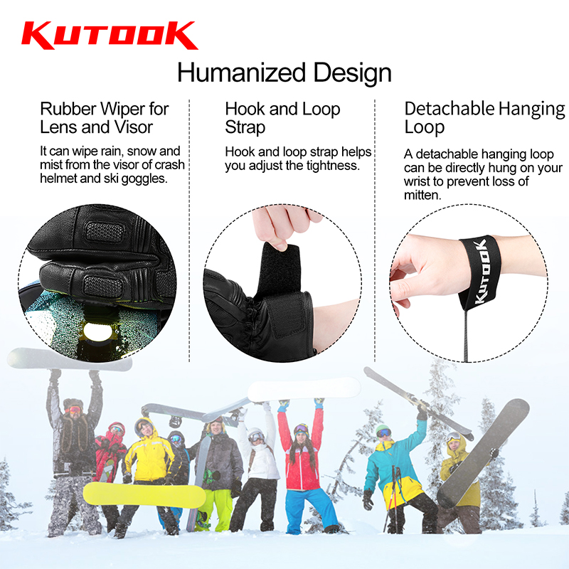 KUTOOK ヤギ皮スキー手袋冬サーマルスキースノーグローブ革スノーモービルミトンスノーボード手袋防水耐摩耗