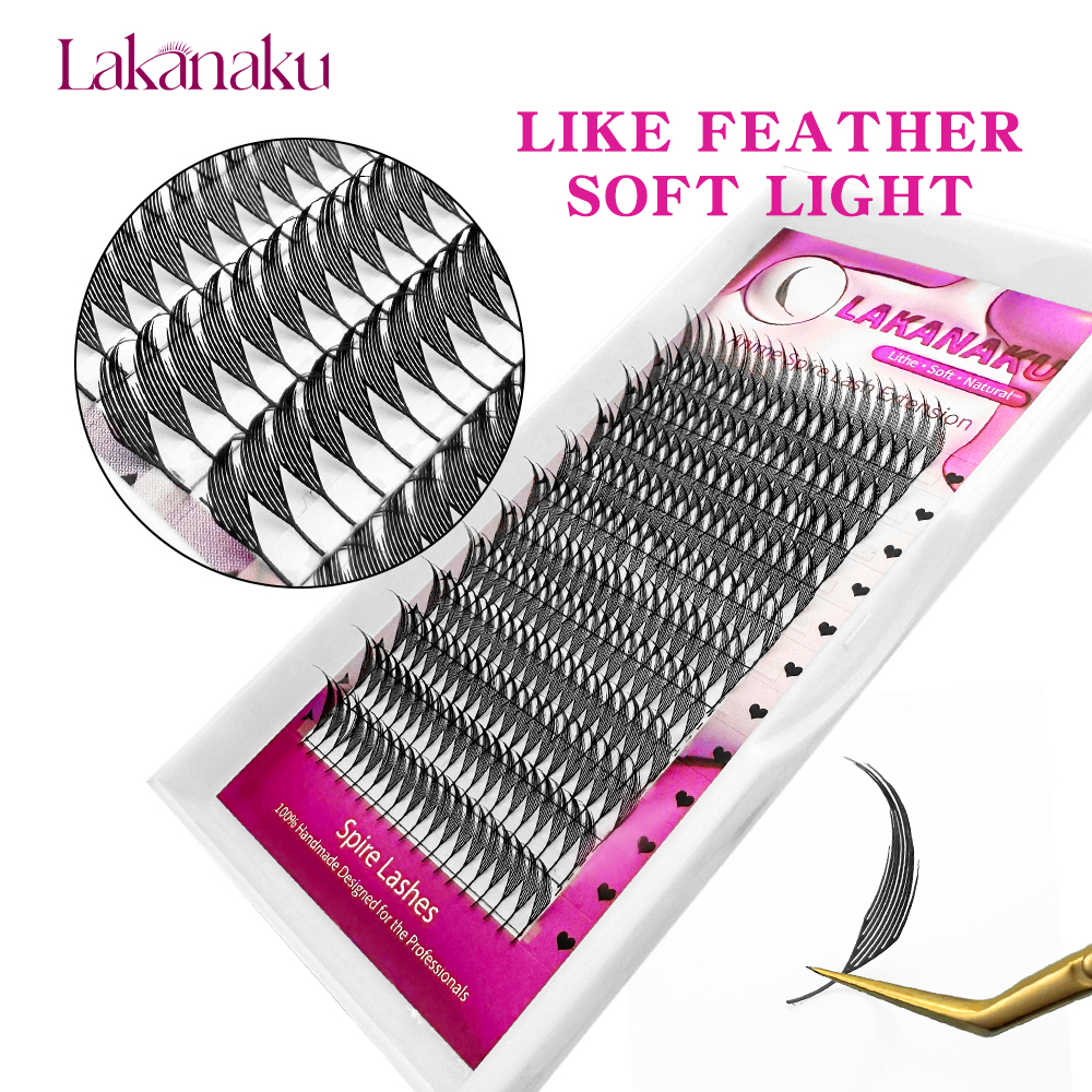 LAKANAKU Spire Lashes Feather Individual Eyelash Extensions B/C/CC/D Cashmere Volume Premade Spikes Eyelashes