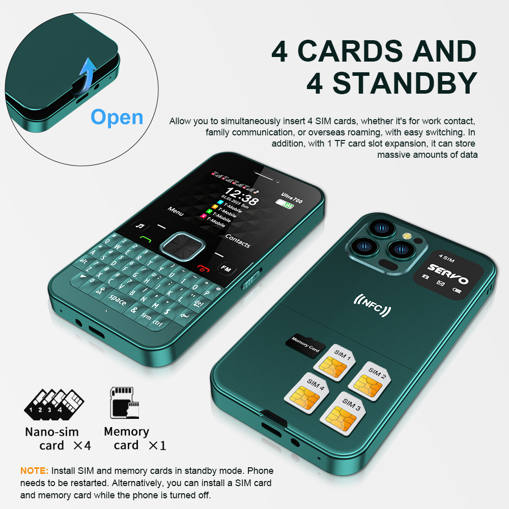 SERVO 4 SIM Card 4 Standby QWERTY Keyboard Mobile Phone Speed Dial Blacklist FM Radio Flashlight 2G GSM Cellular Cellphone TypeC