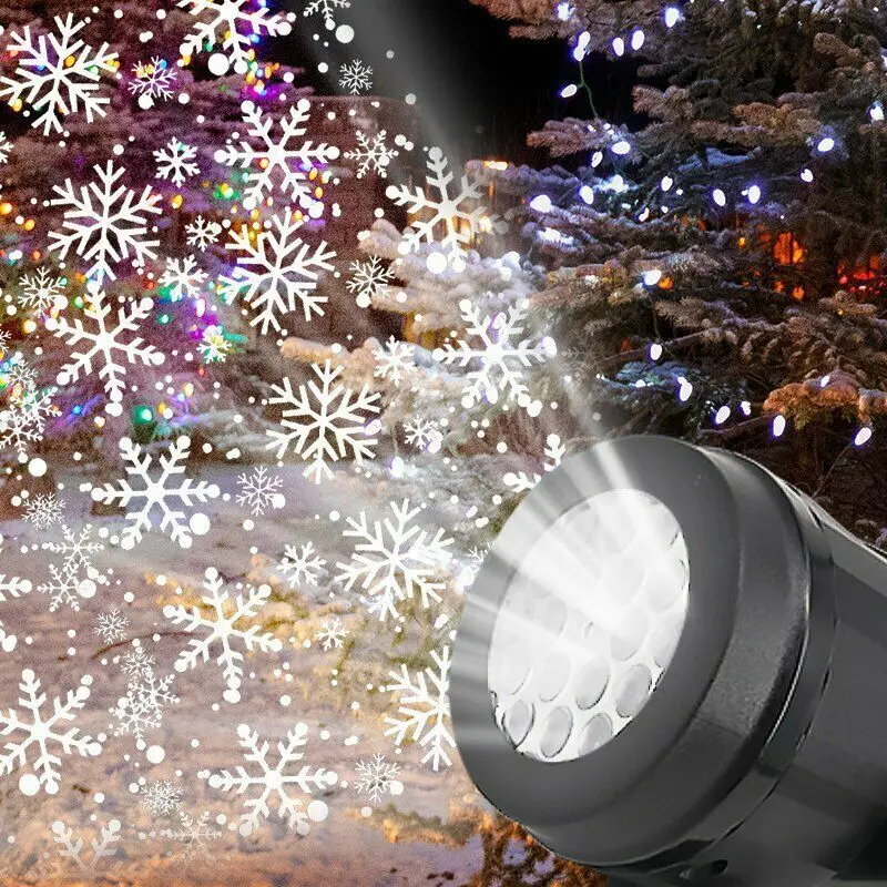 ตกแต่งคริสต์มาสส่องสว่างในวันหยุดกลางแจ้งแบบ LED โปรเจคเตอร์เลเซอร์เกล็ดหิมะสำหรับปาร์ตี้คริสต์มาสแบบหมุนได้