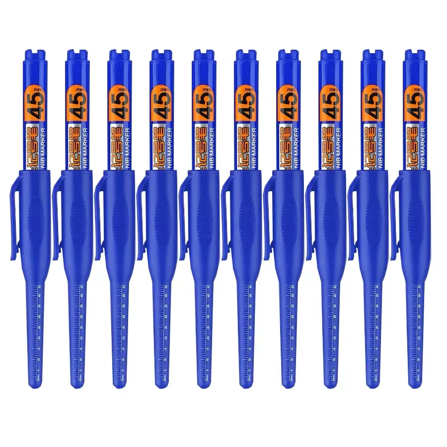 10PCS 45mm Tip Waterproof Long Head Marker Pen Quick-Dry Ink for Woodworking Construction, Deep Hole Non-Toxic Black Red Blue