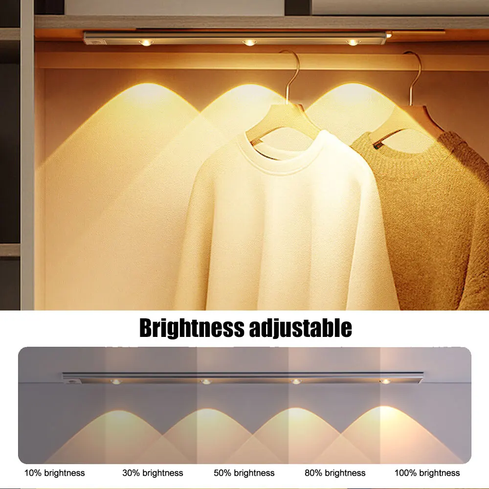 Luz led para cozinha sob armário, sensor de movimento recarregável, adequado para decoração de armário, lâmpada 20/30/40/50cm, luz noturna