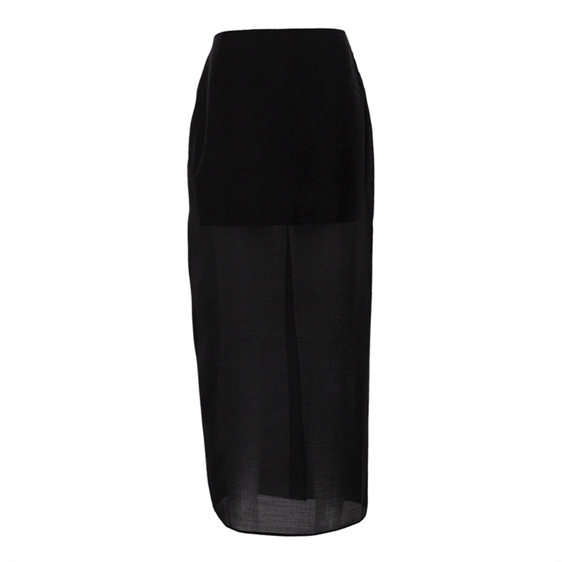 Faldas Tornova de malla negra para mujer, diseño de doble capa, perspectiva Sexy, falda a la cadera con abertura en la cintura alta, fina, holgada, nuevo verano
