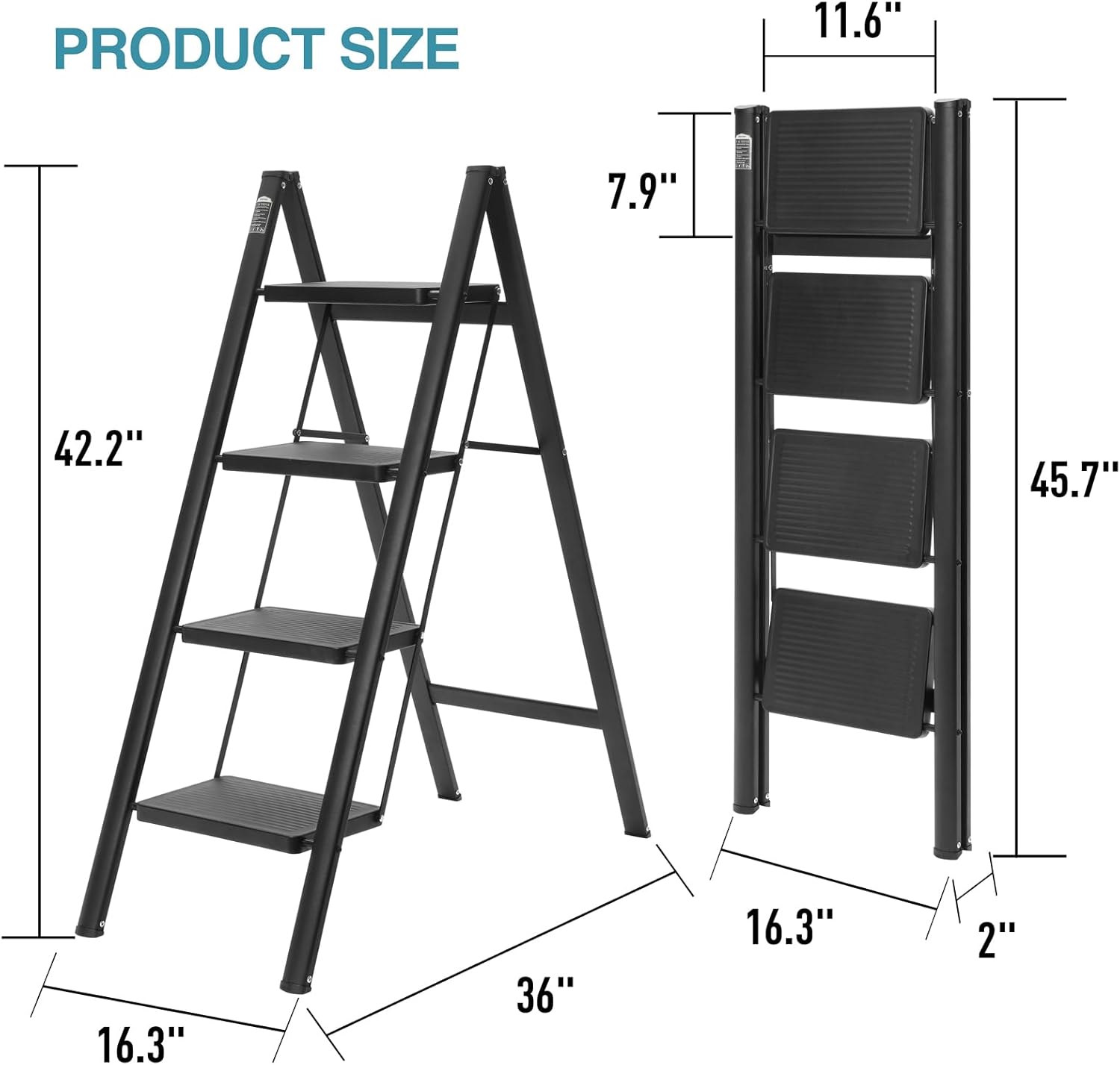 Lightweight portable collapsible folding sturdy steel metal step stool with non-slip wide pedals, heavy duty 330 lb capacity
