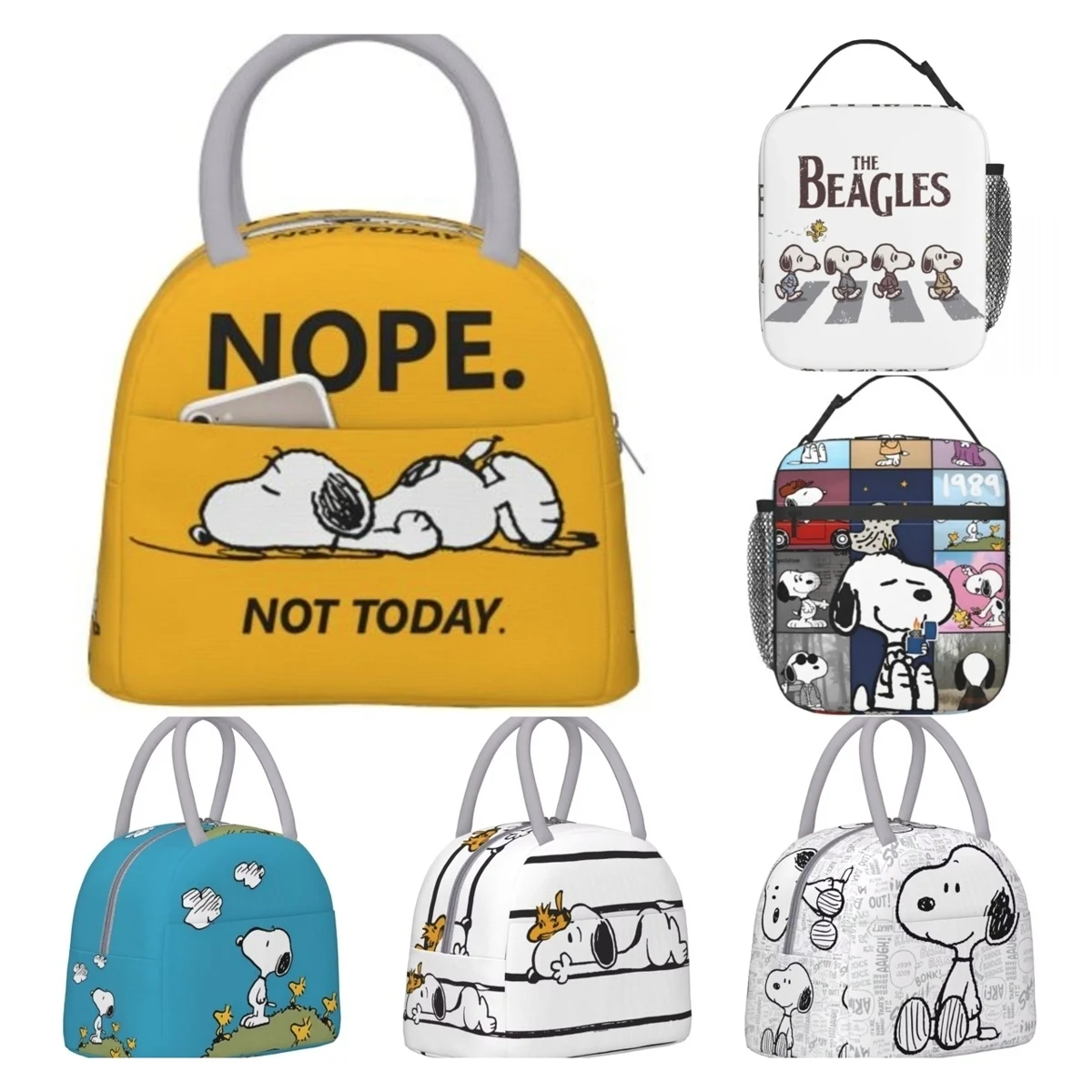 Sacos de almoço com isolamento térmico bonito snoopy para piquenique amante de amendoim portátil sacos de recipiente de alimentos das mulheres dos homens lancheira térmica