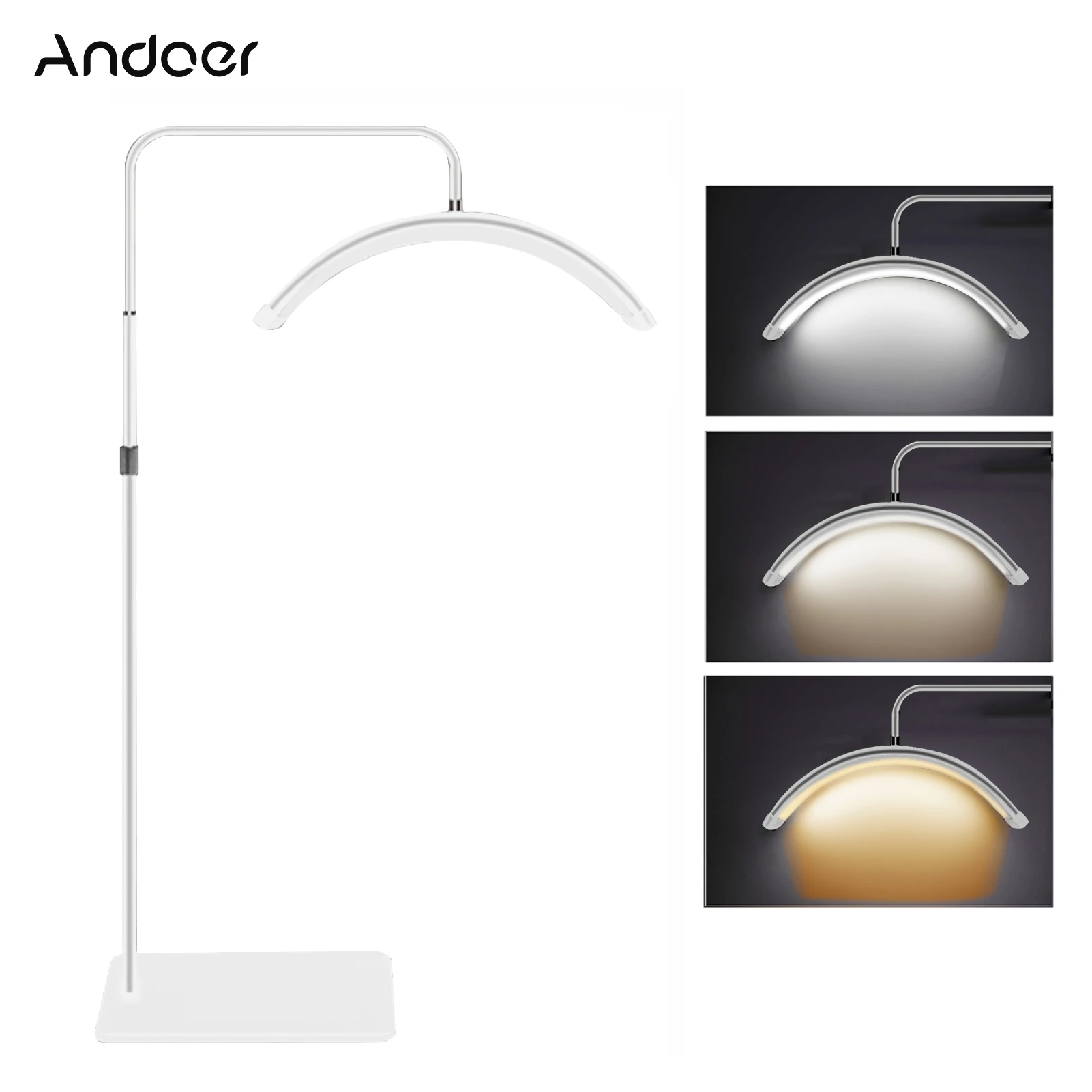 Andoer HD-M6X Luce video da pavimento a LED da 36 W Luce di riempimento a forma di mezzaluna 3200 K-5600 K dimmerabile con supporto luminoso in metallo da 180 cm/70,9 pollici