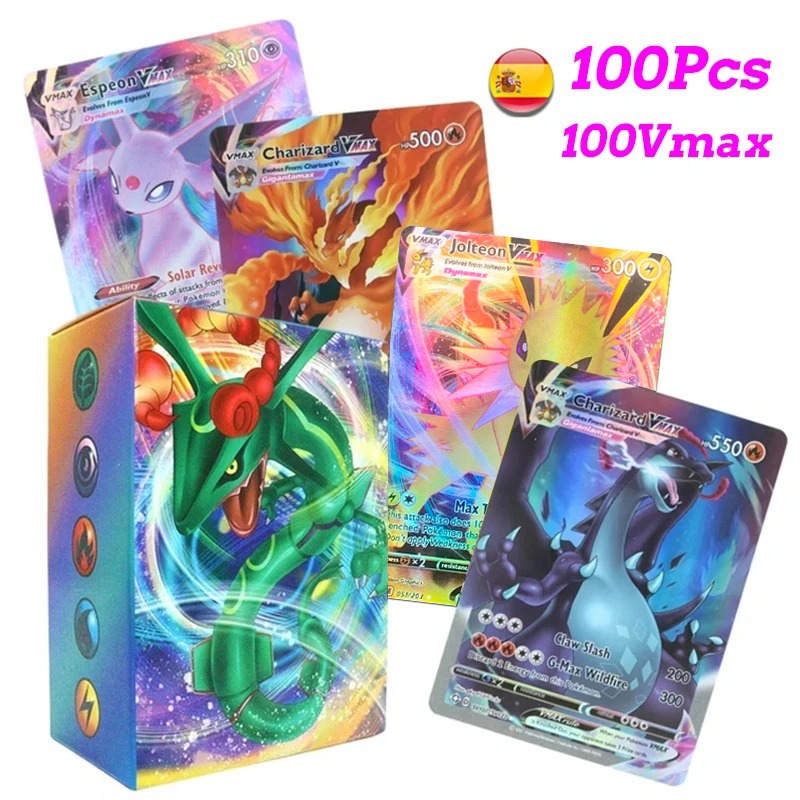 Nuevas tarjetas de Pokémon en inglés, español y francés, holográficas EX Vstar Vmax GX Letter Rainbow Arceus Shiny Charizard Mewtwo, tarjetas comerciales