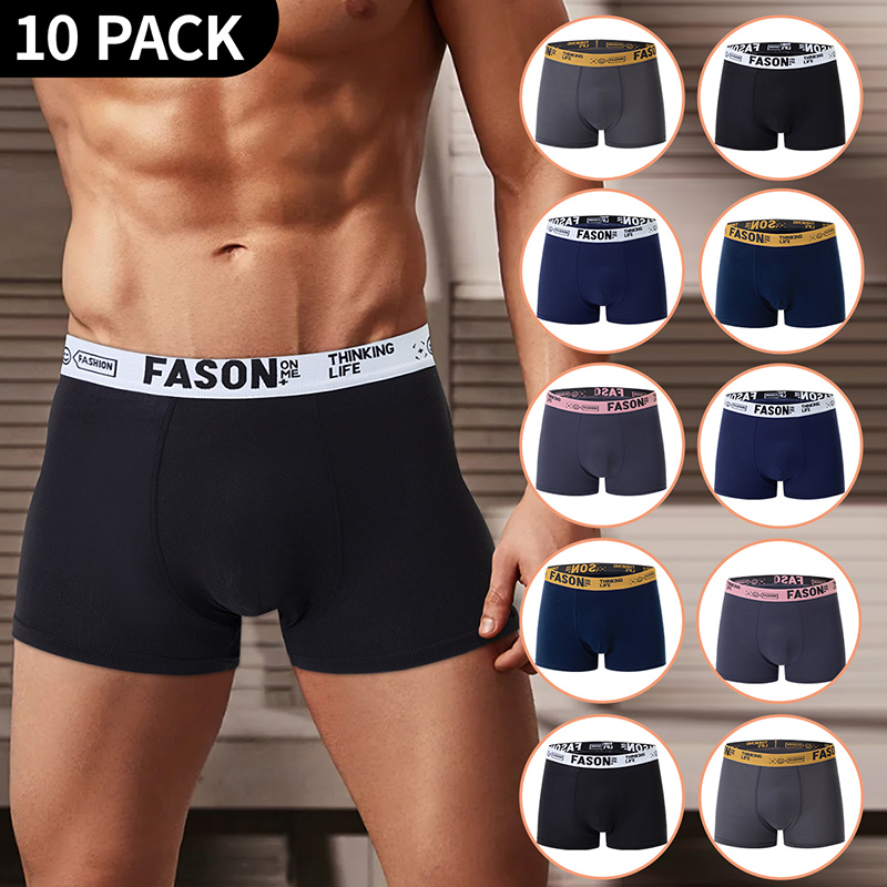 4/10 Pack Men's And Teenagers' Simple And Fashionable Boyshort Casual Joker Elastic Waist Shorts Multi-size Mixed Color Underwea