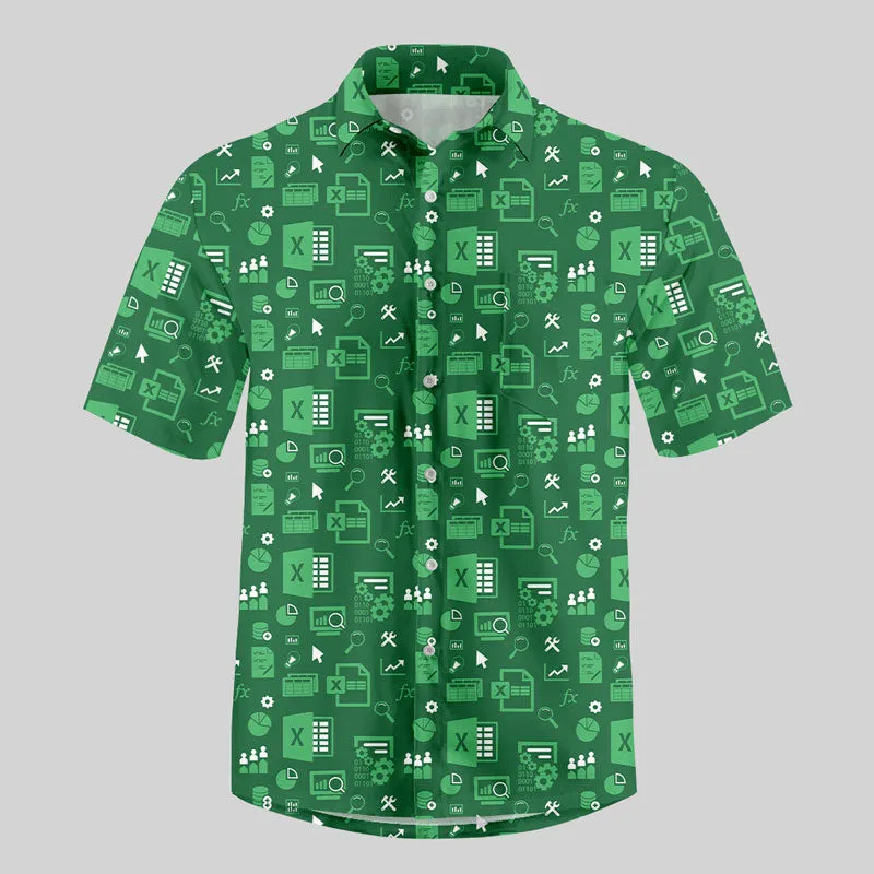 3D Print Graphic Funny Excel Spreadsheet Hawaiian Shirt Leisure Vacation Style Loose Button Shirts Creative Work Clothes Y2k