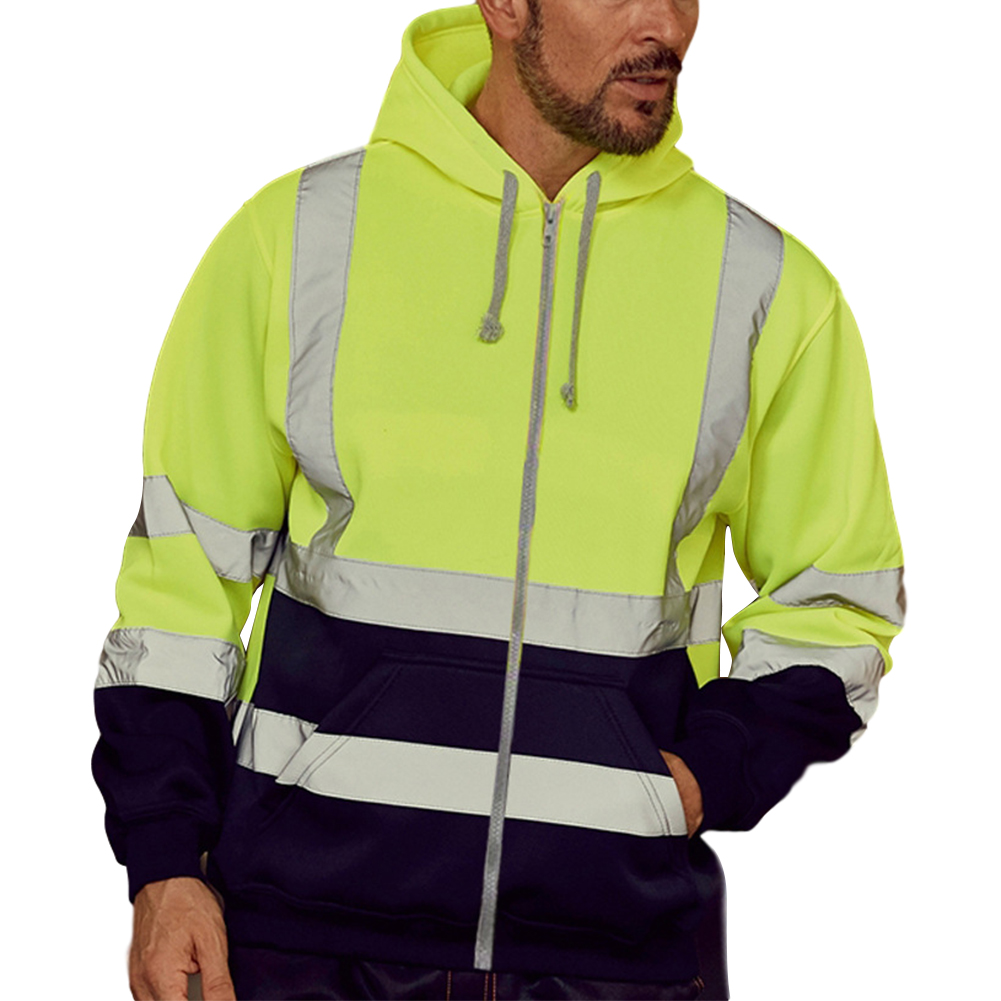 Masculino com capuz zíper topos moda alta visibilidade moletom reflexivo para homens jaqueta bomber bolsos laterais casaco respirável topos