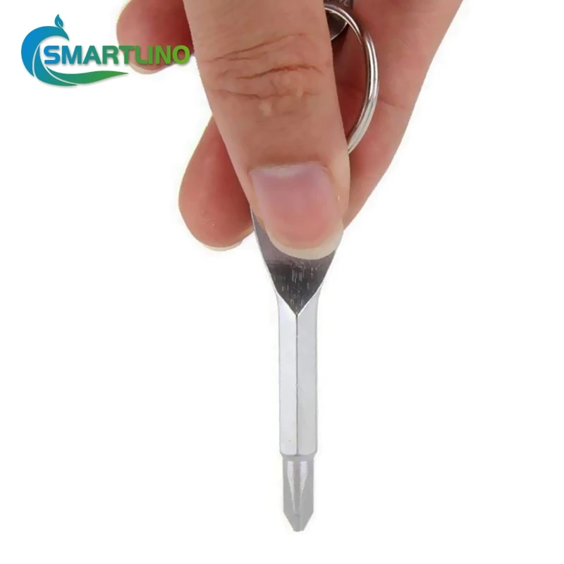 Mini แบบพกพาพวงกุญแจป้องกันตนเองกลางแจ้ง Multifunctional เครื่องมือการอยู่รอดไขควงส่วนบุคคล Defense Key แหวนเงินสีดำ