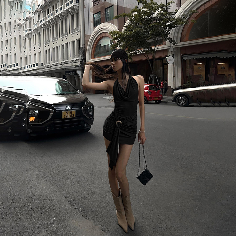 WhereMery – Mini robe marron Vintage, coupe basse, dos nu, Y2K, à bandes plissées, ligne a, Sexy, Cool, pour filles, été, 2024