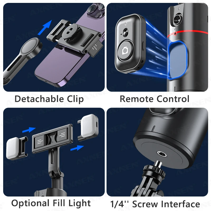 P02 360-Grad-Gimbal-Stabilisator, Follow-up Selfie Desktop Face Tracking Gimbal für Tiktok Smartphone Live, mit Fernauslöser