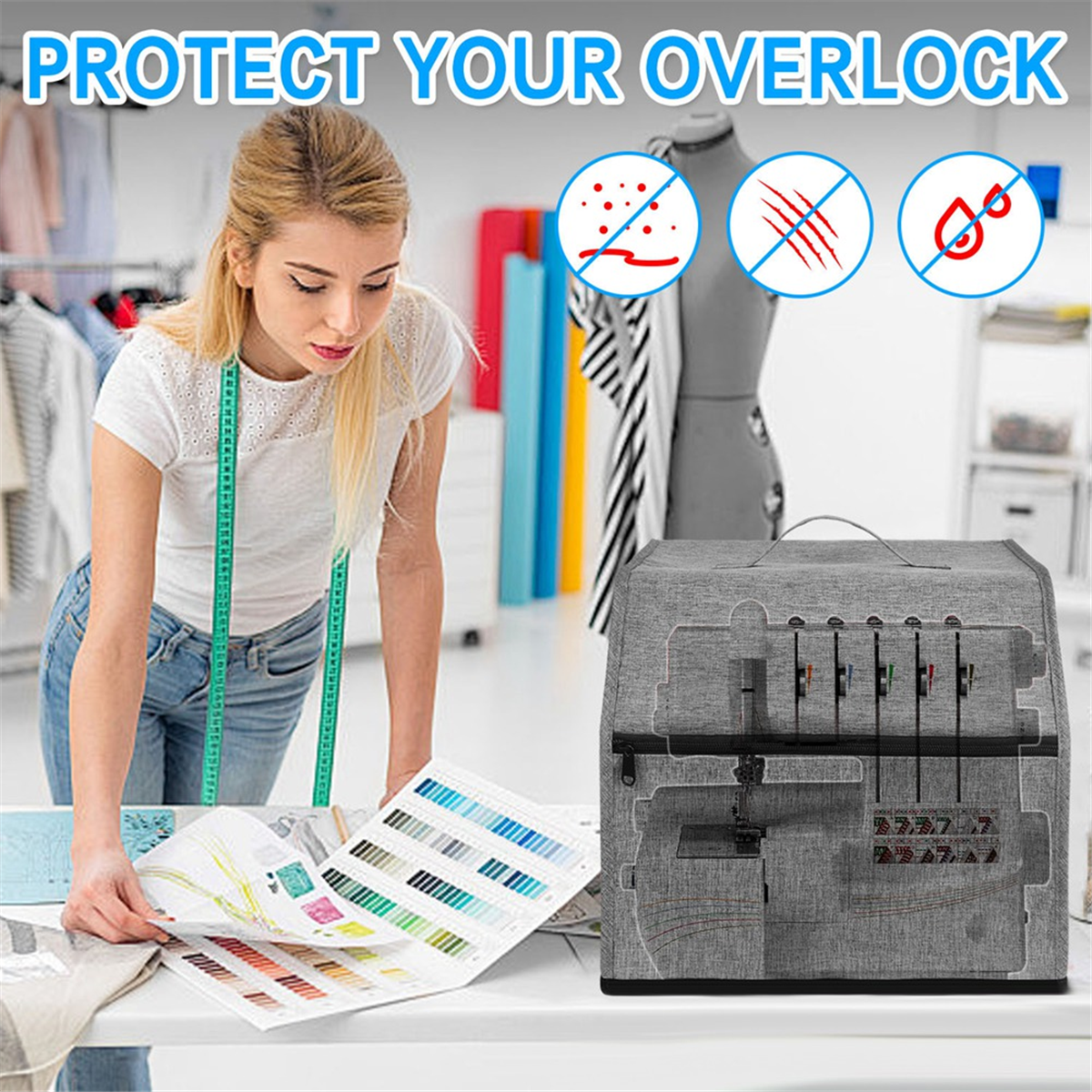 BABQ Couvercle de machine Serger avec poches pour le rangement, couvercle anti-poussière pour machine à coudre pour la plupart des sergents standards, couvercle de machine Overlock