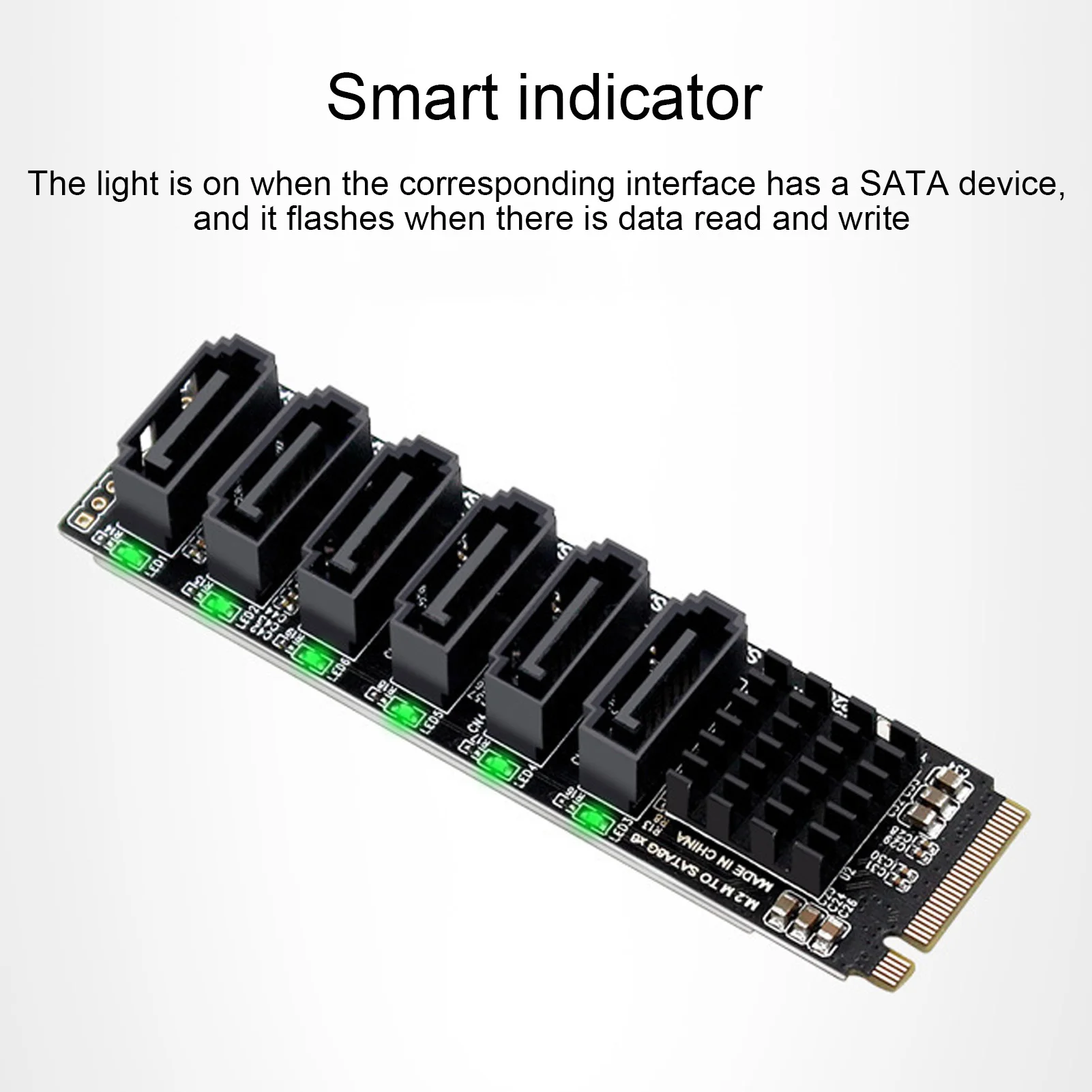 M.2 auf SATA3.0 Adapterkarte 6 Gbit/s High Speed ASM1166 M.2 PCIE auf SATA Erweiterungskarte mit Smart Indicator