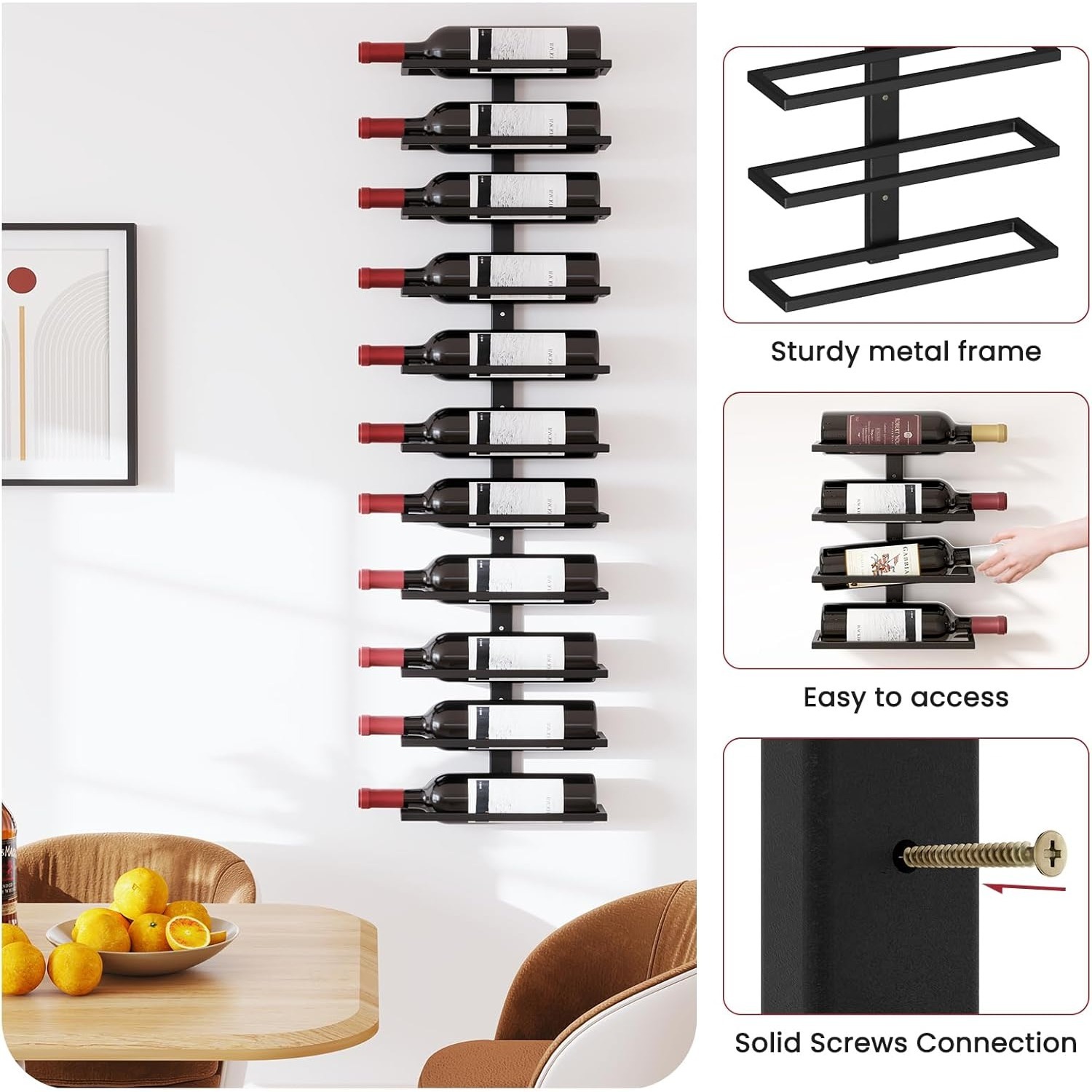 Wall Mounted Wine Rack for 11 Bottles, DIY Sturdy Wall Wine Storage Holders, Towel Rack, Wine Bottle Organizer, Freely Splicing