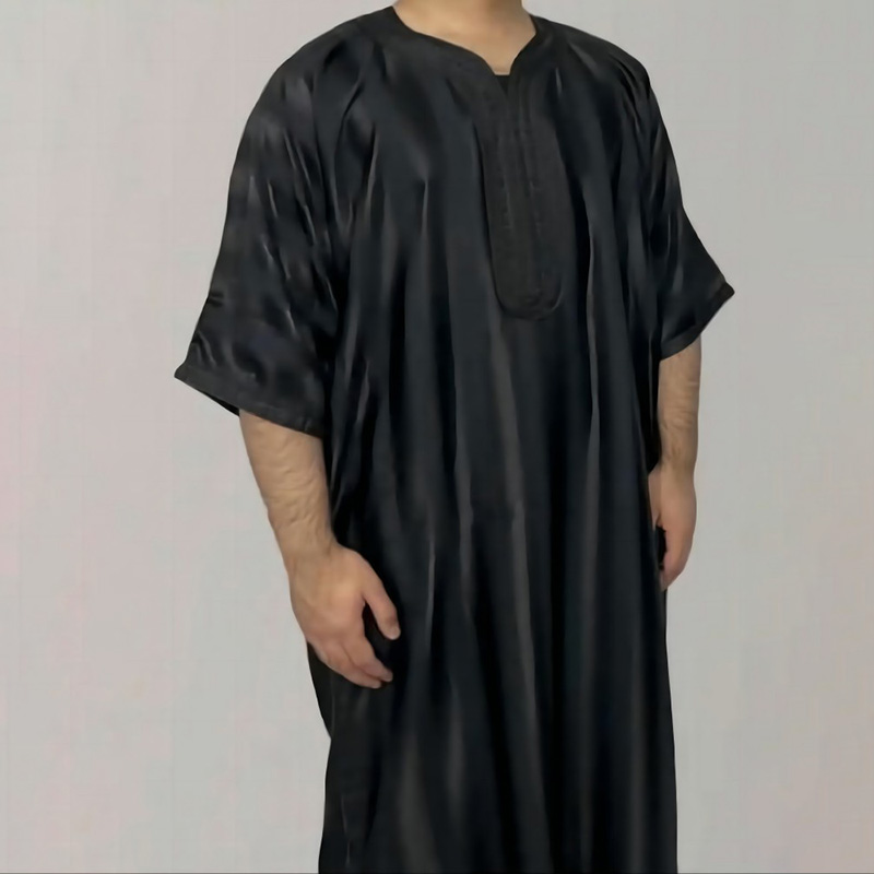 男性用ダークグリーンのゆったりとしたドレス,中年刺繍ドレス,カジュアルなイスラム教徒の服,フリンジ付き,2024