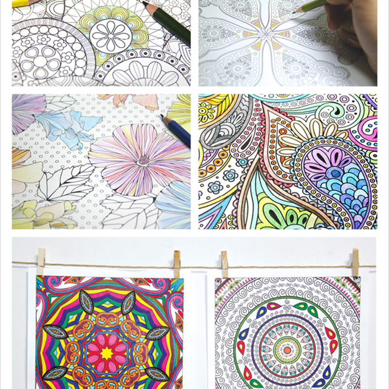 1 หนังสือดอกไม้ Mandalas สมุดระบายสีสําหรับเด็กผู้ใหญ่บรรเทาความเครียดฆ่าเวลา Graffiti วาดภาพวาด Art Book เครื่องเขียน