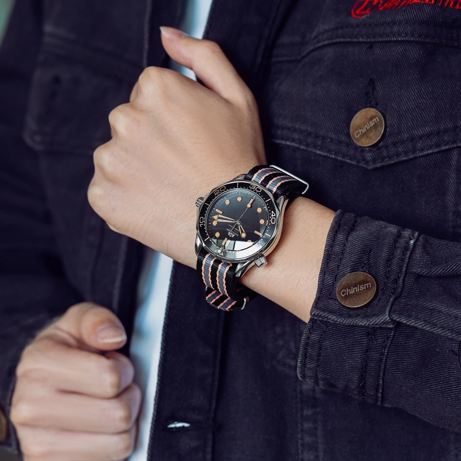 Reloj Automático de acero inoxidable para hombre, pulsera mecánica con correa de nailon, de lujo, estilo Punk